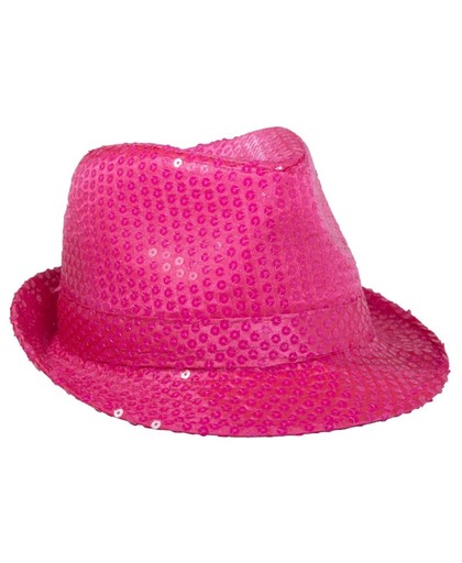 Neon roze trilby hoed met pailletten