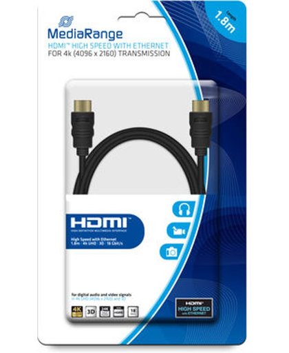 MediaRange HDMI  High Speed connection cable with Ethernet, gold-plated contacts, 18 Gbit/s data transfer rate, 1.8m, black