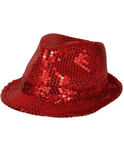 Rood trilby hoedje met pailletten