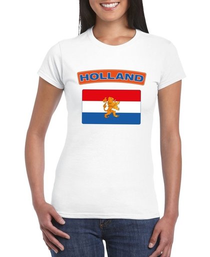 Nederland t-shirt met Nederlandse vlag wit dames - maat S