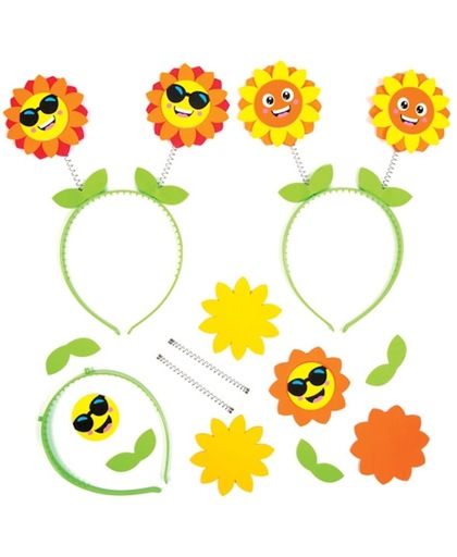 Nieuwe sets met haarbanden met zonnebloemen die kinderen kunnen maken, versieren en dragen – creatieve knutselset voor kinderen (verpakking van 4)