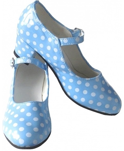 Spaanse Prinsessen schoenen licht blauw met witte stippen maat 35 - binnenmaat 22,5 cm - bij jurk