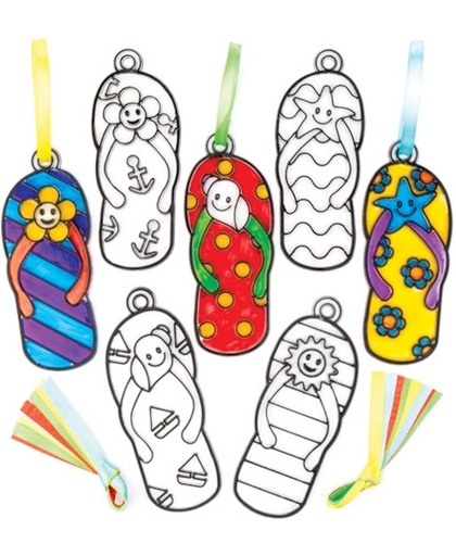 Decoratieve set voor teenslipperzonnevangers die kinderen kunnen ontwerpen, versieren en tonen – creatieve zomerknutselset voor kinderen (8 stuks per verpakking)