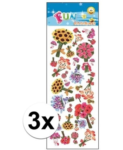 3x Stickervellen stickers bloem boeketten