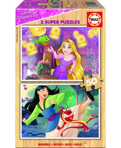 Educa HOUT: Disney Prinsessen - 2 x 50 stukjes