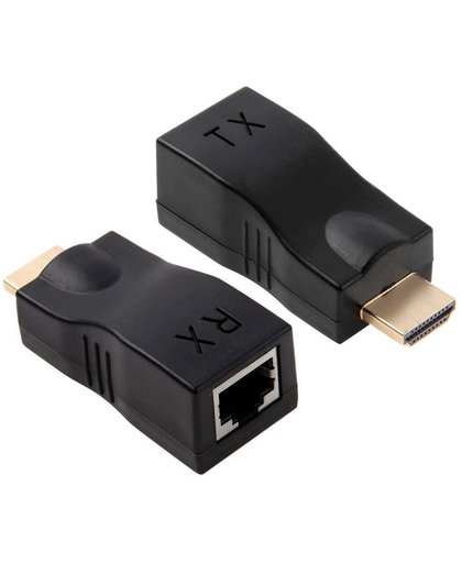 HDMI naar RJ45 Extender Adapter (verzender & ontvanger) via een Cat-5e/6 kabel, ondersteunt HDCP, Verzend bereik: 30 metr (zwart)