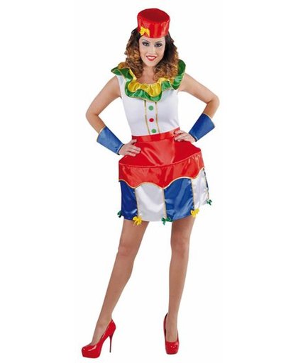 Clowns kostuum voor dames - Circus thema jurkje met circustent als rok en pierrot kraag - maat 46/48
