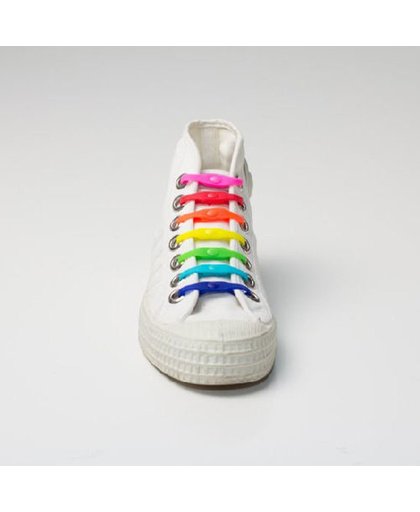 8 stuks Shoeps basic Mix regenboog - Elastische flexibele schoenveters veter strips