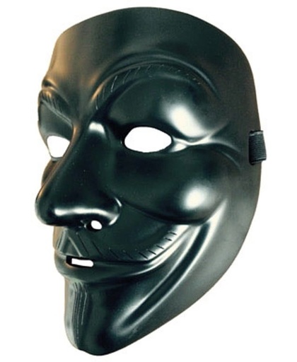 Deluxe Zwart  V for Vendetta Masker / Deluxe Zwart Anonymous Masker / Deluxe Zwart Guy Fawkes Masker