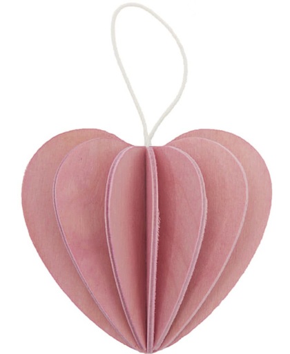 Lovi houten wens-/briefkaart met 3D hart 4,5 cm - roze