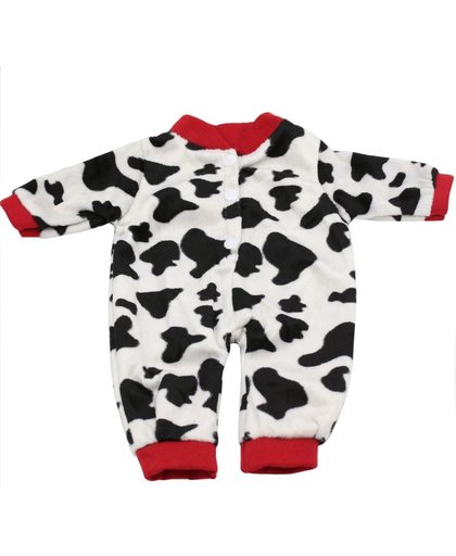 Onesie met koeienprint van babypop, past op poppen van 40-45 cm zoals Baby Born. Koe pyjama/romper
