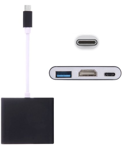USB 3.1 Type-C Male to USB 3.1 Type-C Female & HDMI Female & USB 3.0 Female Adapter voor Macbook 12 / Chromebook Pixel 2015 (zwart)