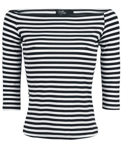 Dolly and Dotty Gloria Off Shoulder Retro Striped Top Girls longsleeve zwart-wit