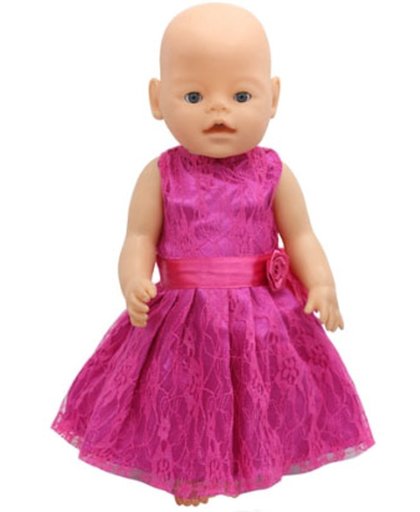Roze jurkje met kant voor een babypop zoals Baby born - Poppenkleertjes voor meisje - kleding/jurk