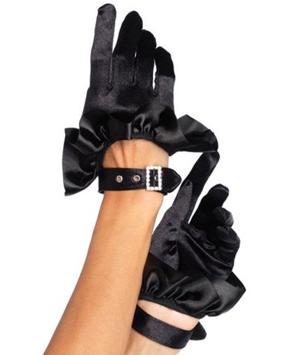 Leg Avenue  Satijnen Handschoenen Met Gesp En Stras - Model 2028 (zwart)