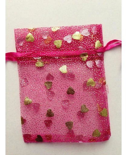 Organza zakjes 13x17cm kado zakjes cadeau zakjes 50 stuks roze/goud hart
