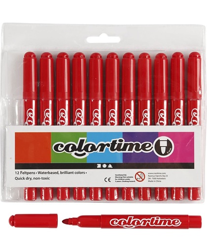 Colortime stift,  5 mm lijn, rood, 12 stuks