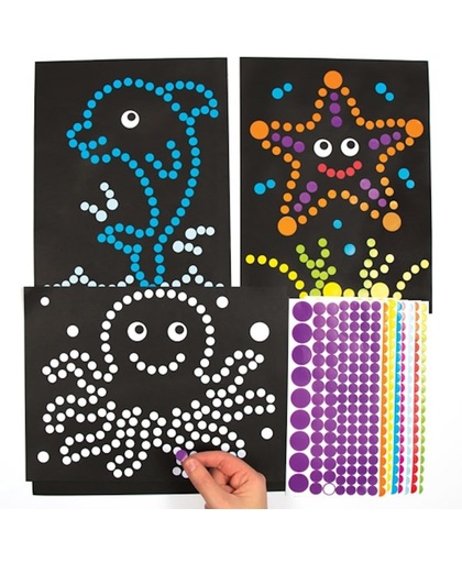 Sets met stippelstickers en zeedieren die kinderen kunnen maken en tonen – creatieve afbeeldingenknutselset voor kinderen (8 stuks per verpakking)