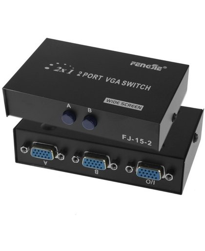 2 Port VGA Switch Box, 2 In 1 Out For LCD PC TV Monitor - HD15 (FJ-15-2C)(zwart)