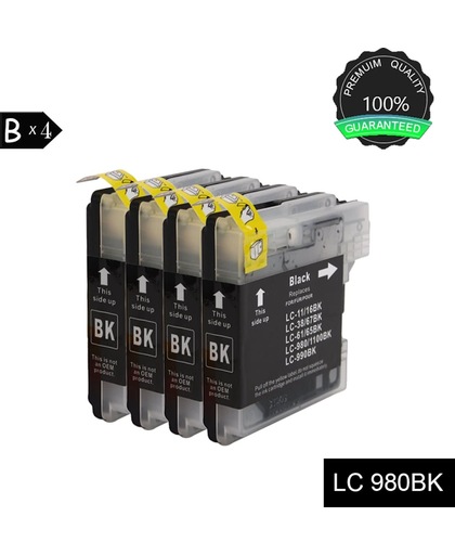 4 Brother Compatibele Inktcartridges LC1100 LC980 voor Brother DCP-385C, Brother DCP-395CN, Brother DCP-585CW, Brother DCP-6690CW - Zwart