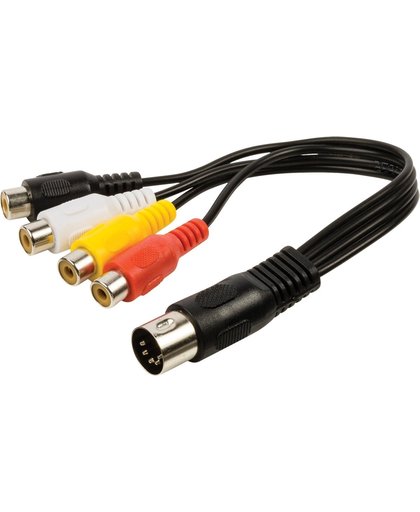 Valueline VLAP20450B02 5-pin DIN 4 x RCA Zwart, Rood, Wit, Geel kabeladapter/verloopstukje