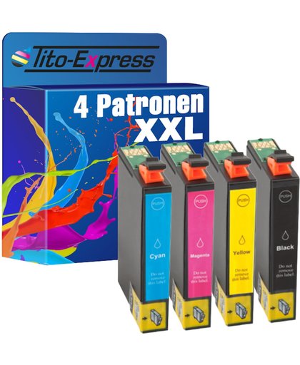 Tito-Express PlatinumSerie PlatinumSerie Set 4 Cartridges XXL (Black Cyan Magenta Yellow) Compatible voor Epson TE1811 TE1812 TE1813 TE1814 Epson Expression Home XP-102 XP-202 XP-205 XP-30 XP-302 XP-305 XP-402 XP-405 XP-212 XP-312 XP-412 XP-415