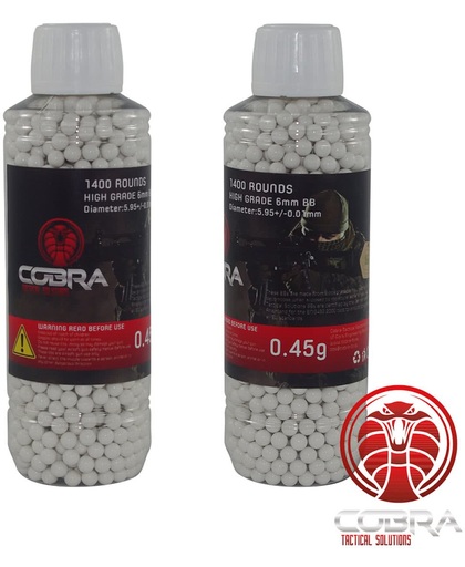 Cobra Tactical Solutions Airsoft BB's 0.45g 6mm - 1400BBs - Bio degradable - wit