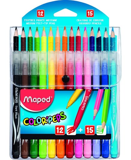 Color'Peps COMBO PACK - 12 viltstiften LONG LIFE + 15 kleurpotloden - in etui
