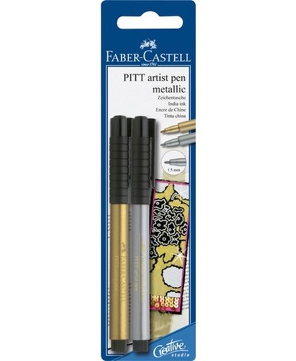 Tekenstift Faber Castell Pitt Artist Pen blister met goud en zilver