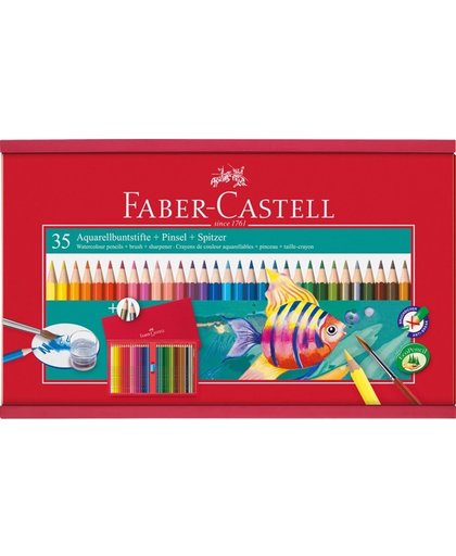 Aquarelpotlood Faber-Castell 35 stuks in houten kist met penseel en slijper