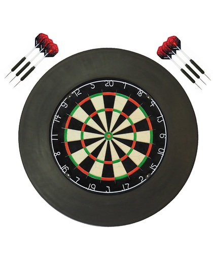 A-merk plain - dartbord - (BEST getest) + surround ring zwart + 2 sets Dragon Spider - dartpijlen