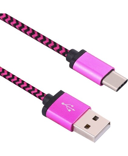 1m Woven Style Type-c USB 3.1 to USB 2.0 Data Sync Charge Kabel voor Macbook / Google Chromebook / Nokia N1 Tablet PC / Letv Smart Phone(hard roze)