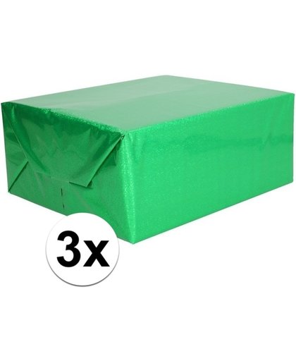 3x Groene metallic hobby / inpak folie 70x150 cm - cadeaupapier