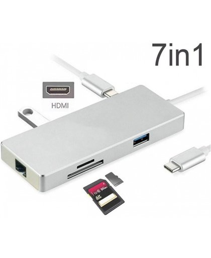 DrPhone Premium 7 in 1 multifunctionele USB C - Type-C Hub naar HDMI Adapter 4K + Ethernet Adapter RJ45 1000Mbps + 2x USB 3.0 Poort + USB C PD (power delivery) + Micro SD / SD Kaartlezer - Thunderbolt 3 USB 3.0 Hub