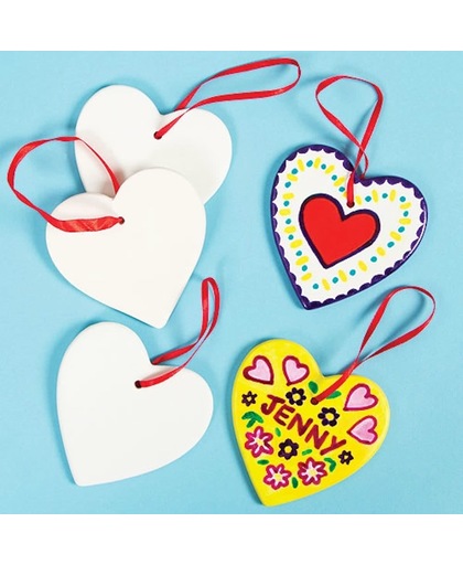 Keramieken hangdecoraties hart - maak ontwerp je eigen - creatieve knutselpakket voor kinderen om te versieren (5 stuks)