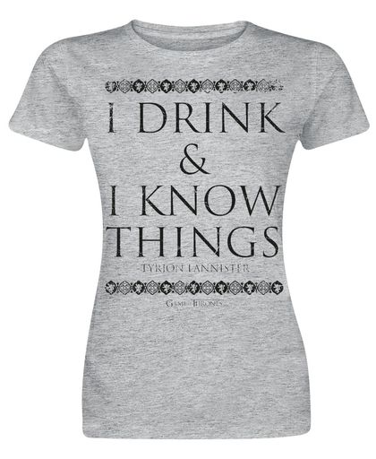 Game of Thrones I Drink And I Know Things Girls shirt grijs gemêleerd
