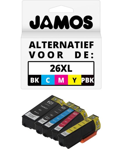 JAMOS - Inktcartidges / Alternatief voor de Epson 26XL Zwart, Foto Zwart, Cyaan, Magenta & Geel Voordeelset