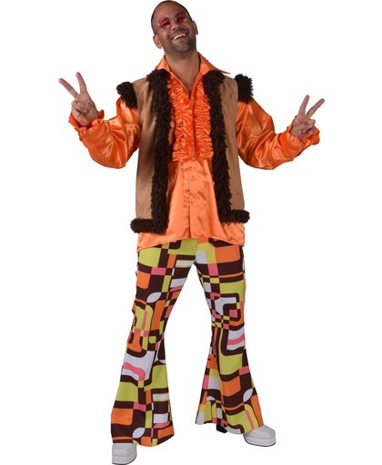 Hippie vest bruin met pluche - Heren jaren 70 gilet maat S/M