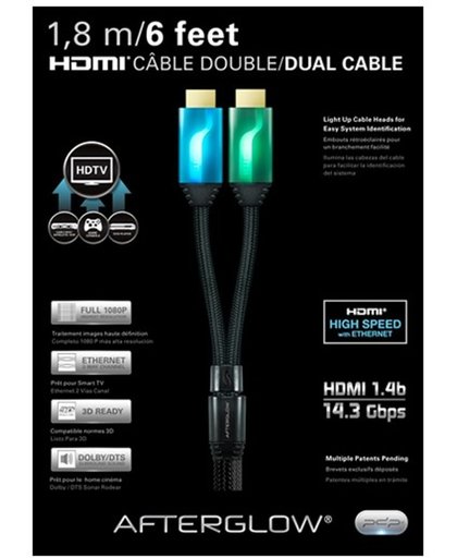 Afterglow HDMI Kabel 2X 1.80m Blauw/Groen Wii U + Xbox 360 + Xbox One + PS3 + PS4