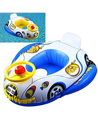 Opblaasboot met rugleuning + stuur KinderAuto 67.5 X 50 Cm wit geel rood zwemring babyboot