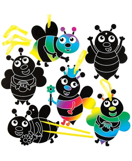 Bijendecoratieset met kraskunst voor kinderen om te ontwerpen, maken en ophangen – creatieve knutselset voor kinderen (verpakking van 10)