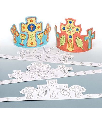 Kronen met kruis om in te kleuren   Een creatief knutsel- en decoratieproduct voor kinderen (6 stuks per verpakking)