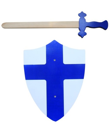 Houten schild en zwaard, blauw