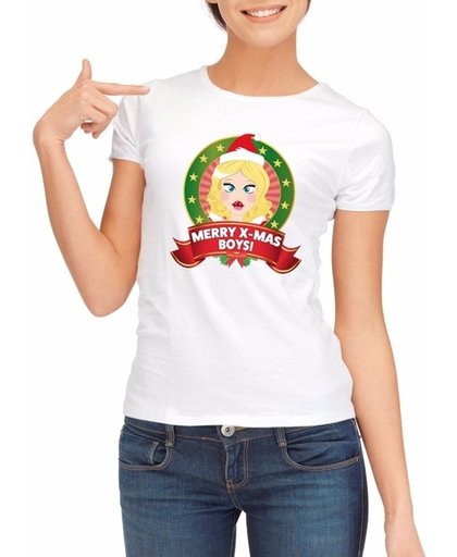 Foute Kerst shirt voor dames - Merry X-mas Boys - wit XL