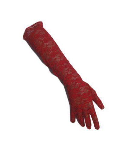 Handschoen kant lang rood met motief