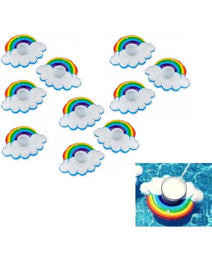 Gift pack 10x inflatable cup holder regenboog wolk  | opblaasbare blikjeshouder | blikje houder zwembad | drankje flesje beker houder opblaasbaar
