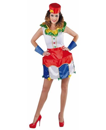 Clowns kostuum voor dames - Circus thema jurkje met circustent als rok en pierrot kraag - maat 50/52