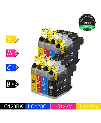 8 Compatibele inktcartridges voor Brother Brother LC123 - Brother MFC-J470DW, MFC-J4710DW, MFC-J650DW - 2 Zwart, 2 Cyan, 2 Magenta, 2 Geel