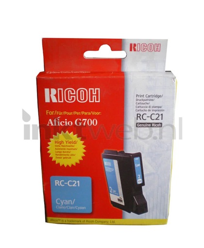 Ricoh High Yield Gel Cartridge (G700 only) Cyan Cyaan inktcartridge