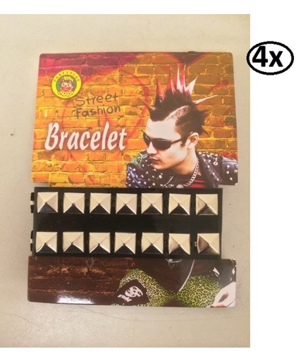 4x Punk armband 2 rijen nagels